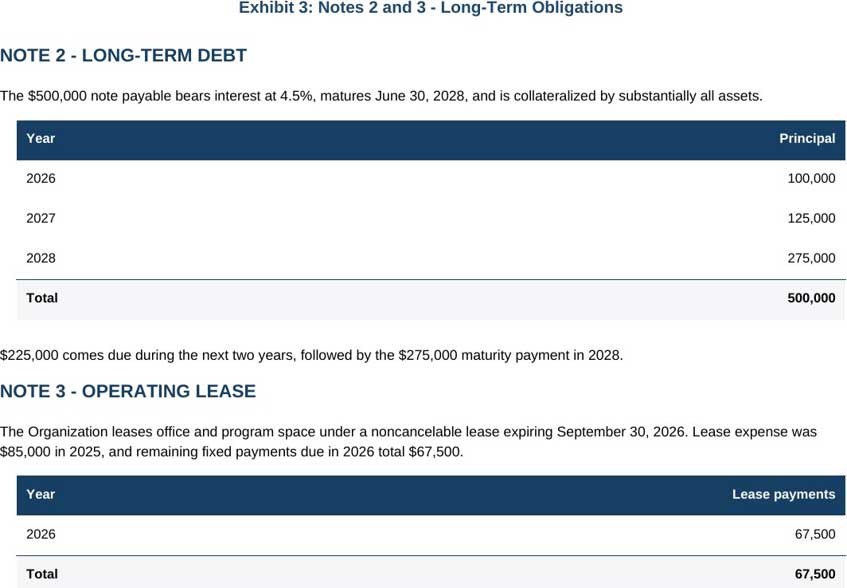 Exhibit 3: Notes 2 and 3 - Long-Term Obligations